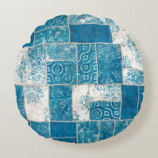 Seamless patchwork collage mix quilt pattern print ラウンドクッション