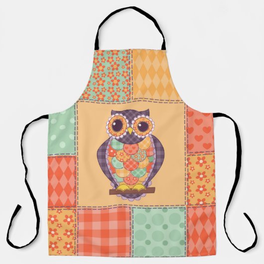 Seamless patchwork owl pattern. Vintage background エプロン (正面)