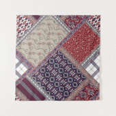 Seamless patchwork pattern on navy patchwork, abst タペストリー (正面(横))