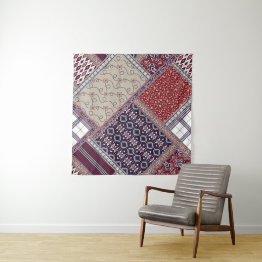 Seamless patchwork pattern on navy patchwork, abst タペストリー (インサイチュ(横))