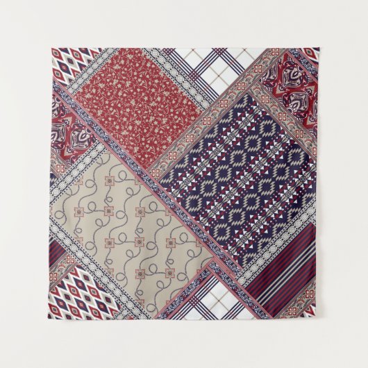 Seamless patchwork pattern on navy patchwork, abst タペストリー (正面)