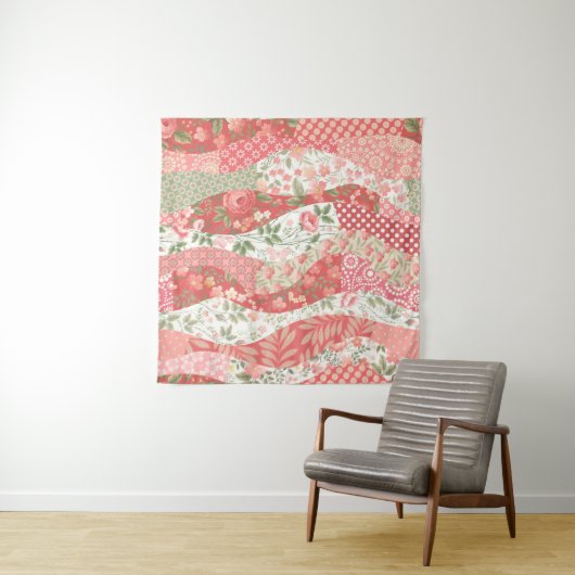 seamless patchwork pattern with roses タペストリー (インサイチュ(横))