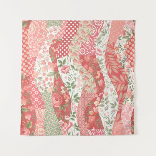seamless patchwork pattern with roses タペストリー (正面)