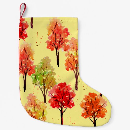 Seamless pattern, autumn trees. Watercolor illustr スモールクリスマスストッキング (正面)