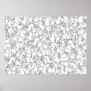 Seamless pattern, background with cute rabbits, ha ポスター
