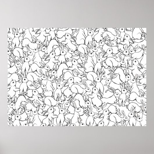 Seamless pattern, background with cute rabbits, ha ポスター (正面)