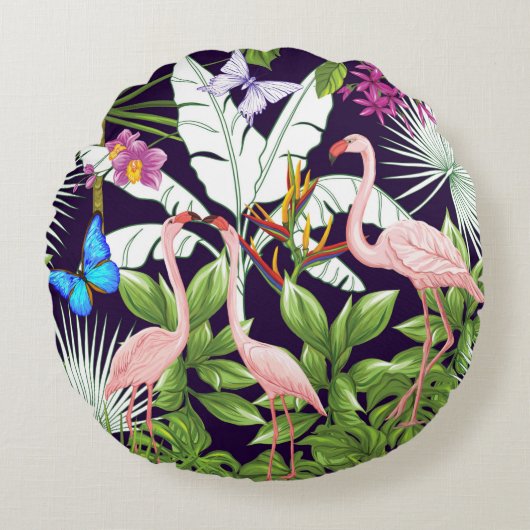 Seamless pattern, background with flamingo and tro ラウンドクッション (正面)