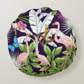 Seamless pattern, background with flamingo and tro ラウンドクッション (裏面)