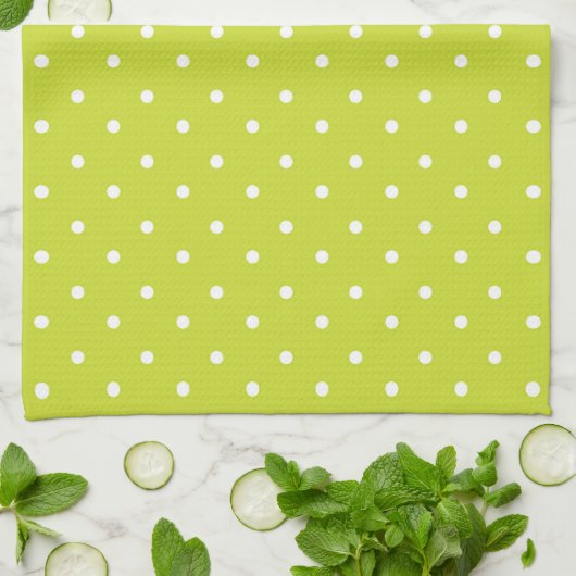Seamless pattern  bright lime polka dot pattern キッチンタオル (折り畳み)