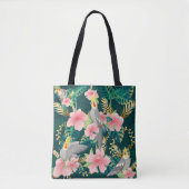 Seamless pattern cute cockatiel parrot sits on gre トートバッグ (正面)