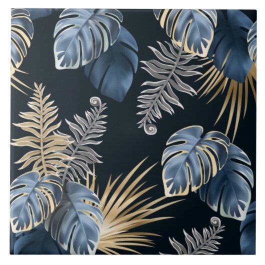 Seamless Pattern Dark Leaves Tropic Plants タイル (正面)