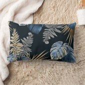 Seamless Pattern Dark Leaves Tropic Plants ランバークッション (ブランケット)