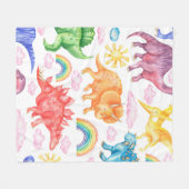 Seamless pattern depicting colored dinosaurs, rain フリースブランケット (正面(横))