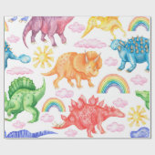 Seamless pattern depicting colored dinosaurs, rain ラッピングペーパー (フラット)