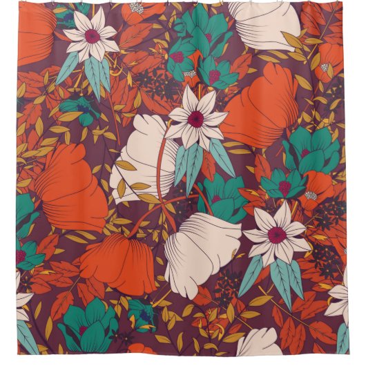 Seamless pattern design with hand drawn flowers an シャワーカーテン (正面)