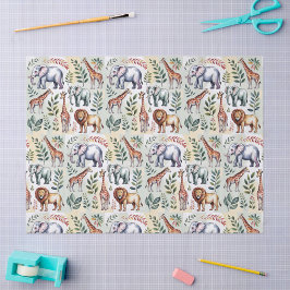 Seamless pattern featuring elephants lions 薄葉紙