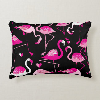 Seamless pattern from pink flamingos on a dark bac アクセントクッション