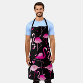 Seamless pattern from pink flamingos on a dark bac エプロン (着用した状態)
