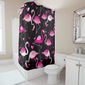 Seamless pattern from pink flamingos on a dark bac シャワーカーテン (インサイチュ)