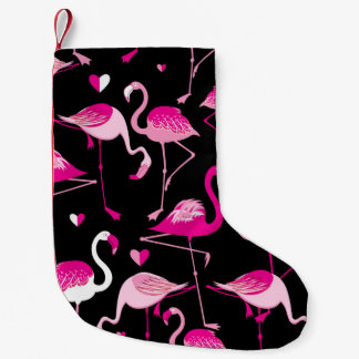 Seamless pattern from pink flamingos on a dark bac スモールクリスマスストッキング