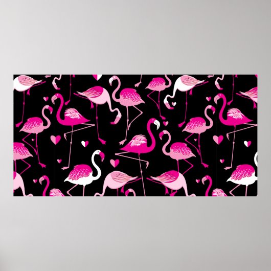 Seamless pattern from pink flamingos on a dark bac ポスター (正面)