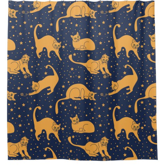 Seamless pattern, funny cats in everyday poses, pl シャワーカーテン (正面)