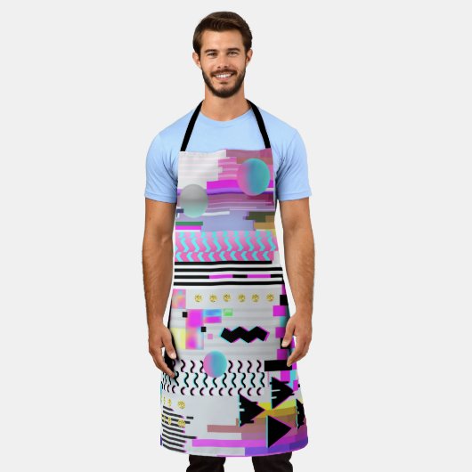 Seamless Pattern Glitch Design. Cyberpunk Digital エプロン (着用した状態)