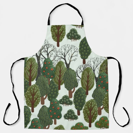 Seamless pattern, green forest with different tree エプロン (正面)