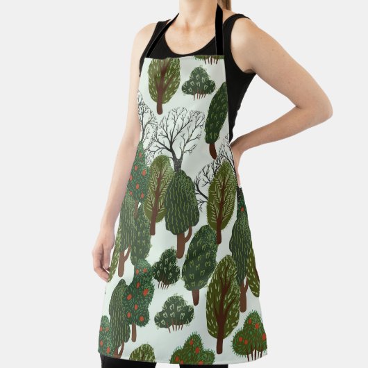 Seamless pattern, green forest with different tree エプロン (インサイチュ)