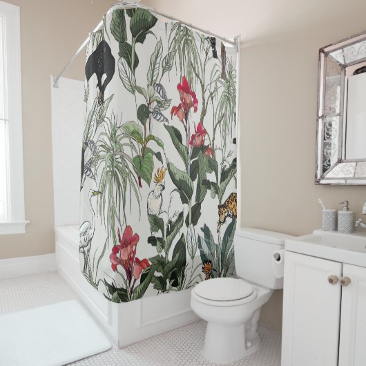 Seamless Pattern Hand Drawn Botanical Illustration シャワーカーテン (インサイチュ)