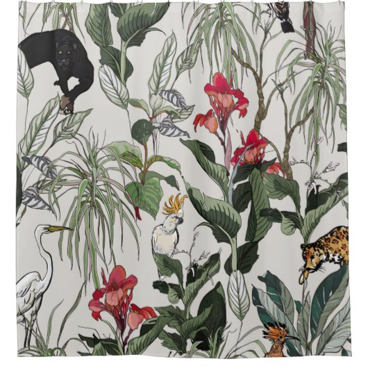 Seamless Pattern Hand Drawn Botanical Illustration シャワーカーテン (正面)