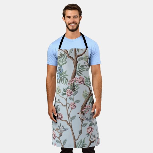 Seamless pattern in chinoiserie style with peonies エプロン (着用した状態)