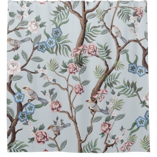 Seamless pattern in chinoiserie style with peonies シャワーカーテン (正面)
