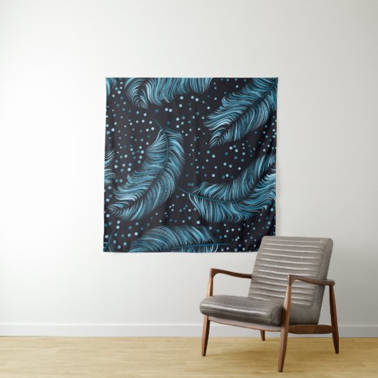 Seamless pattern, infinite texture. dark feather b タペストリー (インサイチュ(横))