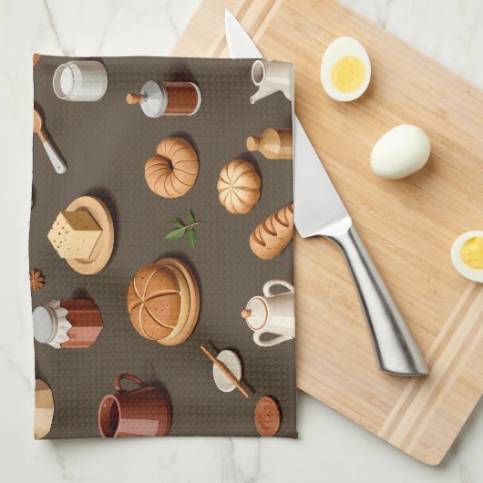 Seamless pattern of breakfast and tea sets キッチンタオル (四つ折り)