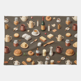 Seamless pattern of breakfast and tea sets キッチンタオル