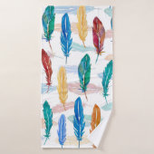 Seamless pattern of bright feathers painted in wat バスタオル (バスタオル)