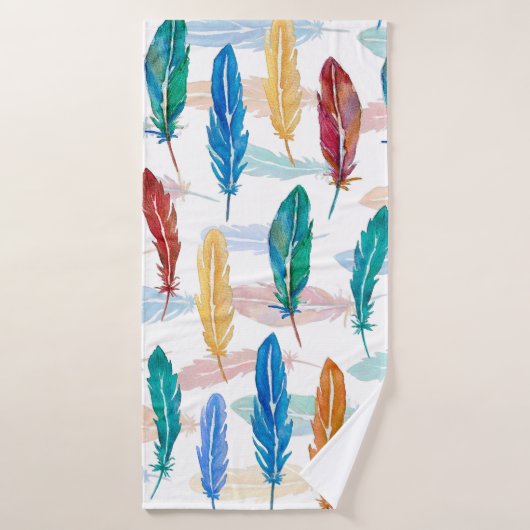 Seamless pattern of bright feathers painted in wat バスタオル (バスタオル)