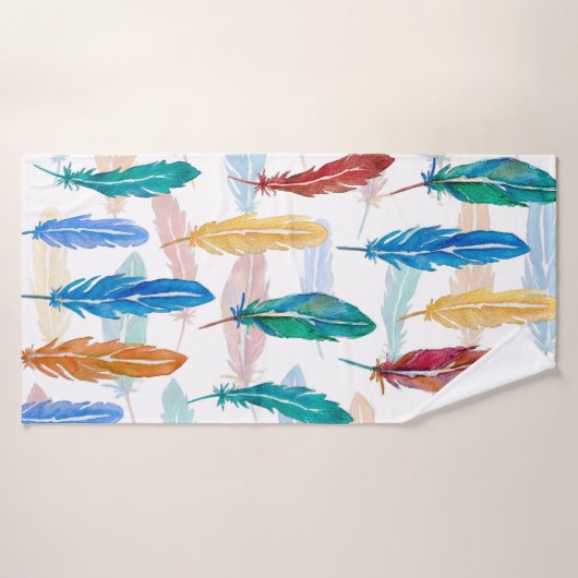 Seamless pattern of bright feathers painted in wat バスタオル (バスタオル)
