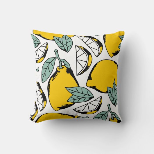 Seamless pattern of bright hand drawn lemons,halfs クッション (正面)