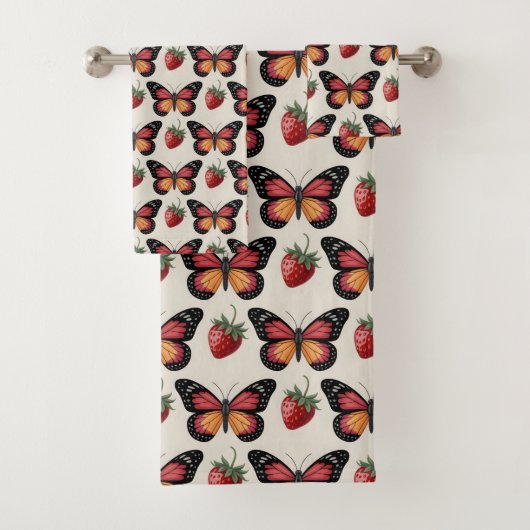 Seamless Pattern of Butterflies and Strawberries バスタオルセット (インサイチュ)