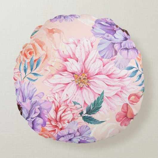 Seamless pattern of chrysanthemum, rose, peony and ラウンドクッション (正面)