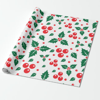 Seamless pattern of holly berry leaves ラッピングペーパー