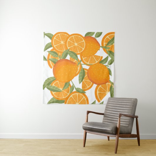 Seamless pattern of orange citrus yellow fruit who タペストリー (インサイチュ(横))