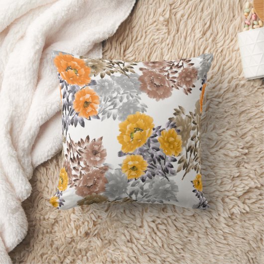 Seamless pattern of orange, yellow, beige flowers クッション (ブランケット)