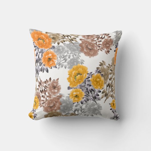 Seamless pattern of orange, yellow, beige flowers  クッション (正面)
