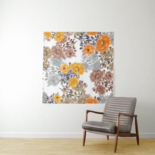 Seamless pattern of orange, yellow, beige flowers  タペストリー (インサイチュ(横))