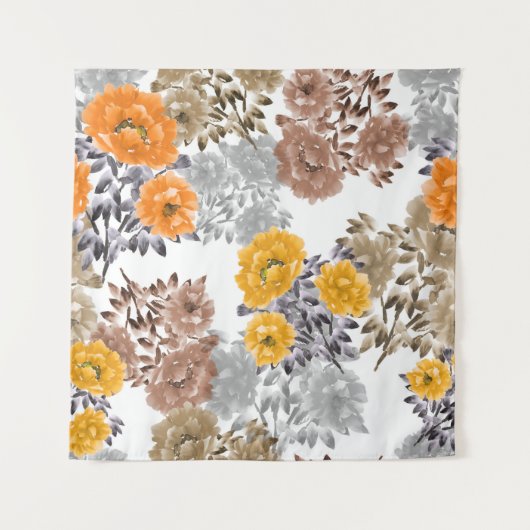 Seamless pattern of orange, yellow, beige flowers  タペストリー (正面)