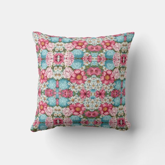 Seamless pattern of pink, blue, and white hydrang クッション (裏面)