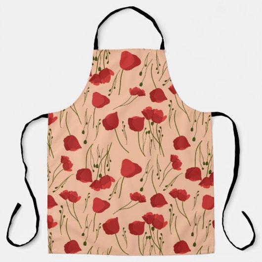 Seamless pattern of poppy on a beige backgroundabs エプロン (正面)